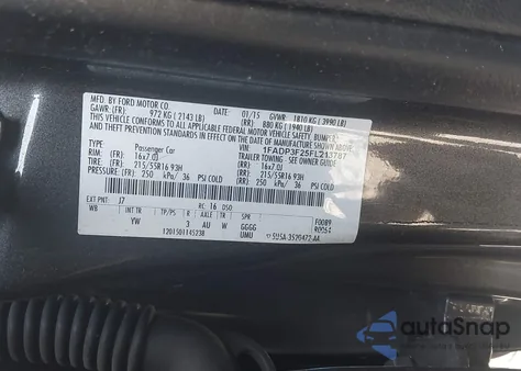 2015 Ford Focus Se из США, поврежденный, VIN 1FADP3F25FL213787